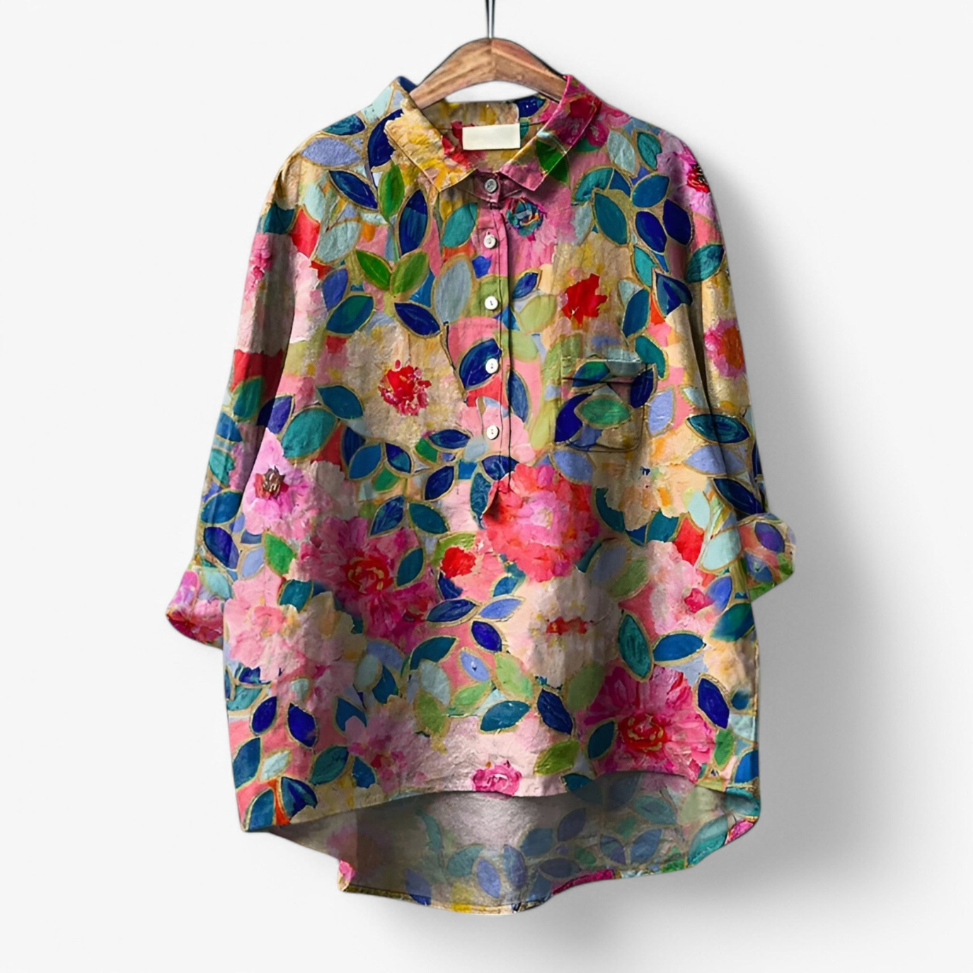 Leony - Elegant shirt met lange mouwen 3D geprint patroon en knoopjes aan de voorkant