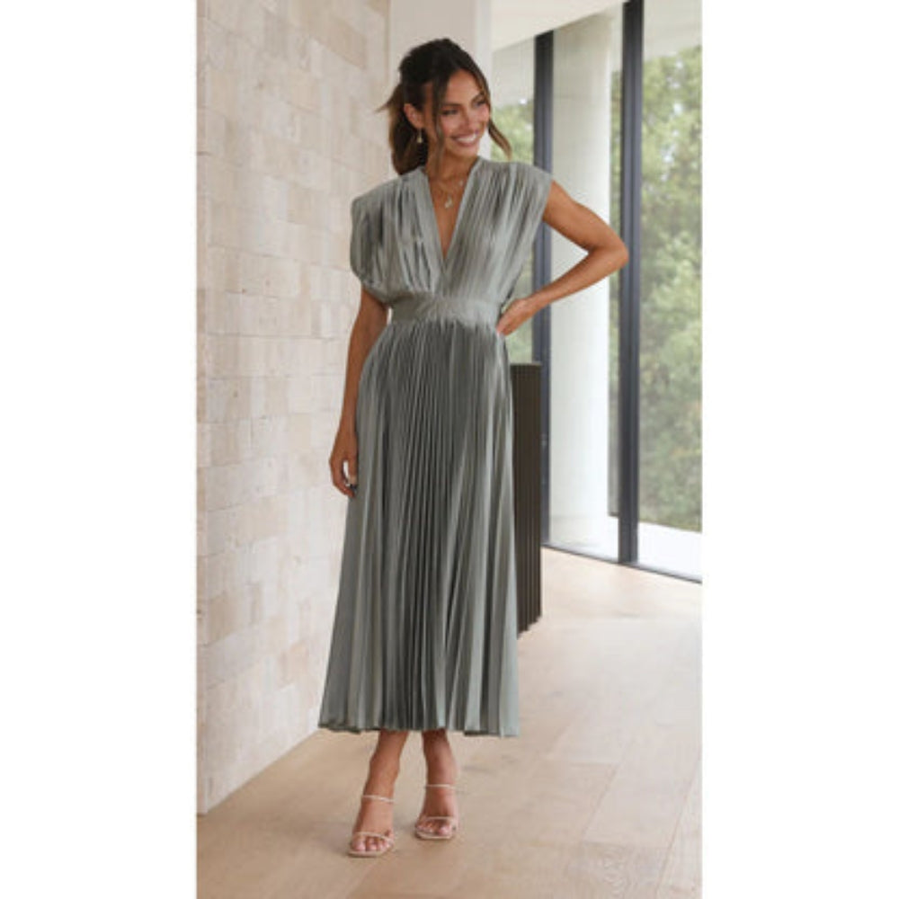 Mireya - Elegante jurk met diepe V-hals en hoge tailleband