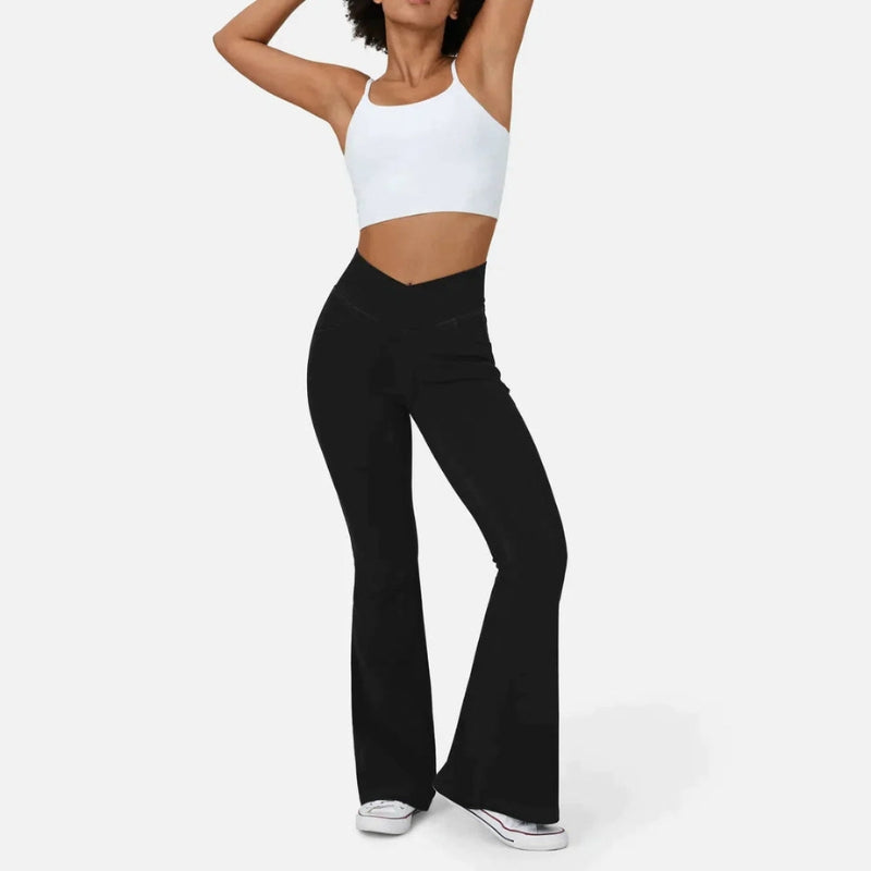 Aria – Retro hoge taille Uitlopende Jeans met Kruisende Tailleband