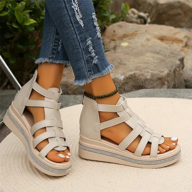 Bella – Sleehaksandalen met Strass Ritssluiting achter en Open Teen