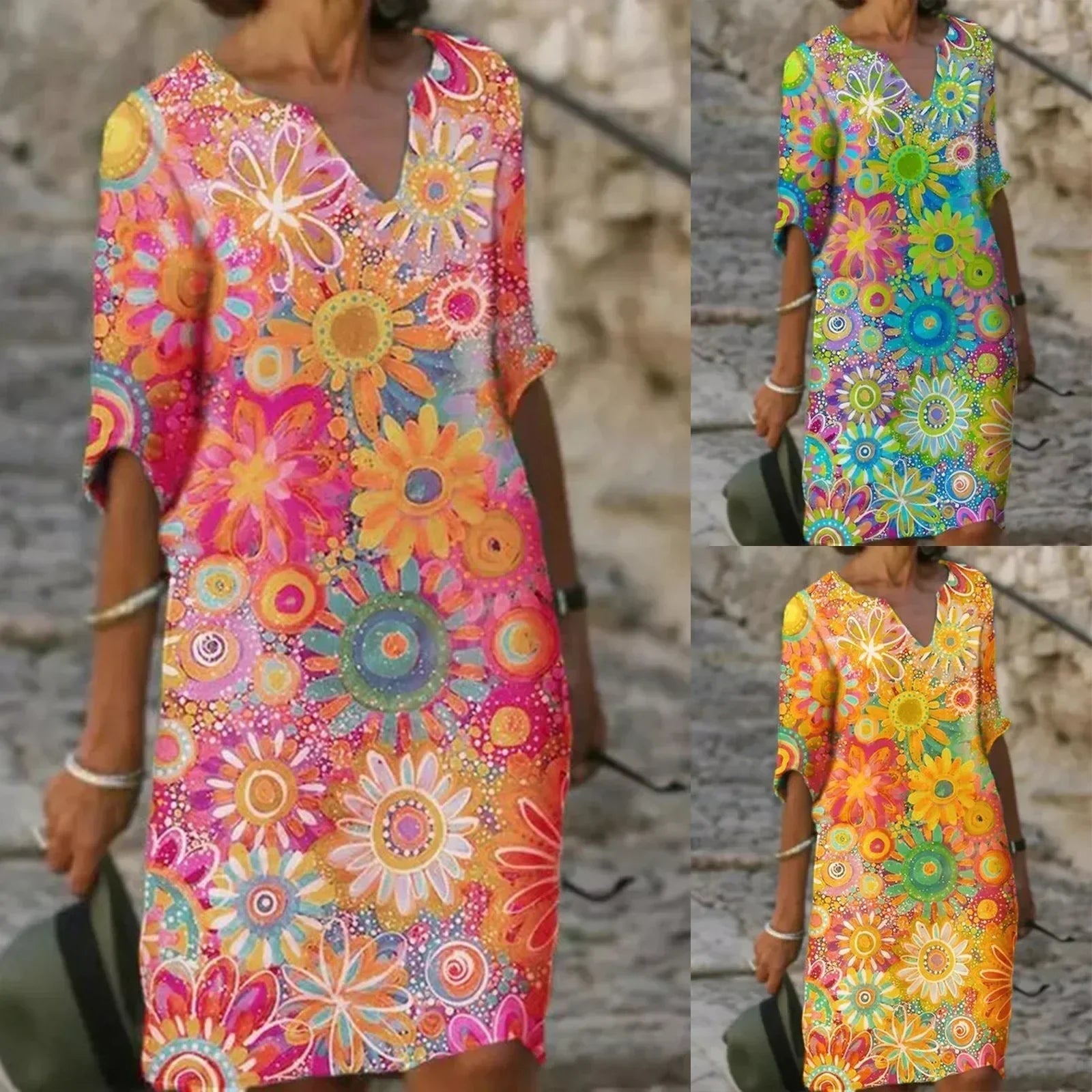BloomLuxe - Bloemenprint V-Hals Jurk