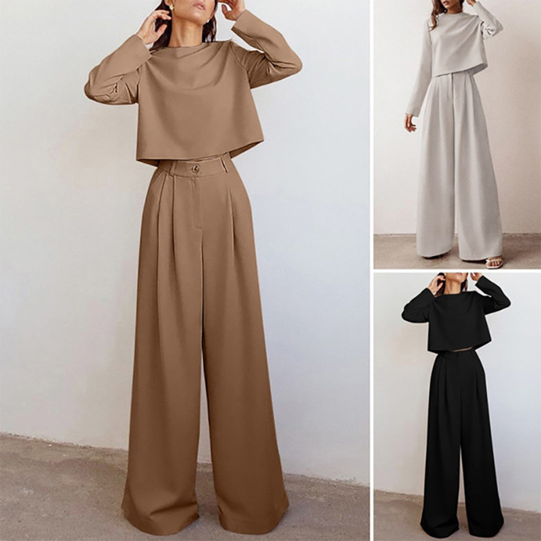 Maya – Elegante tweedelige set met cropped top en wijde broek