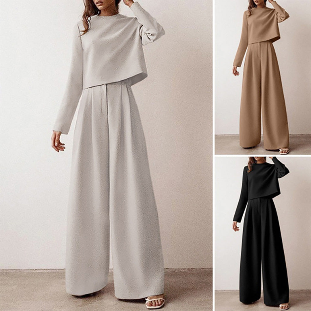 Maya – Elegante tweedelige set met cropped top en wijde broek