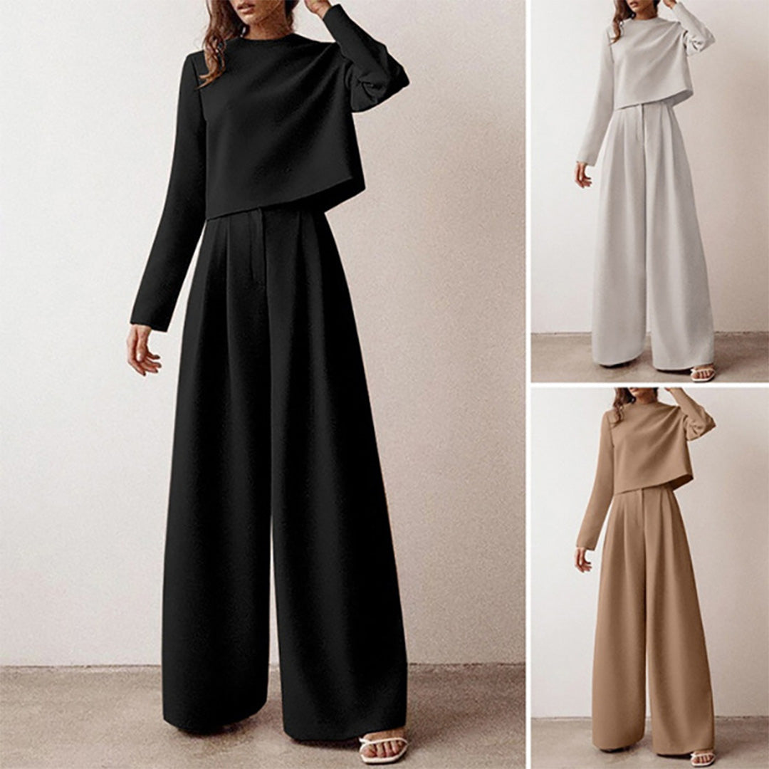 Maya – Elegante tweedelige set met cropped top en wijde broek