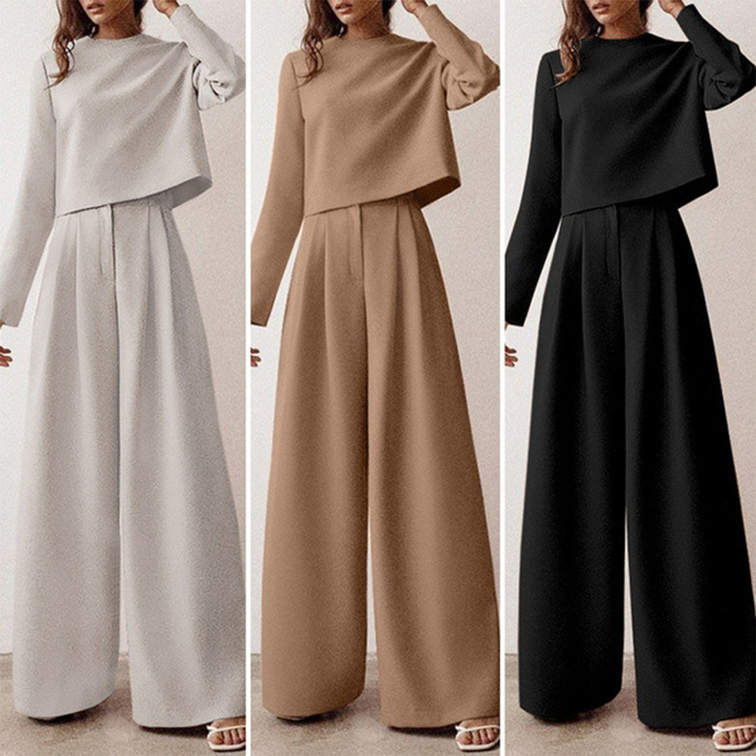 Maya – Elegante tweedelige set met cropped top en wijde broek