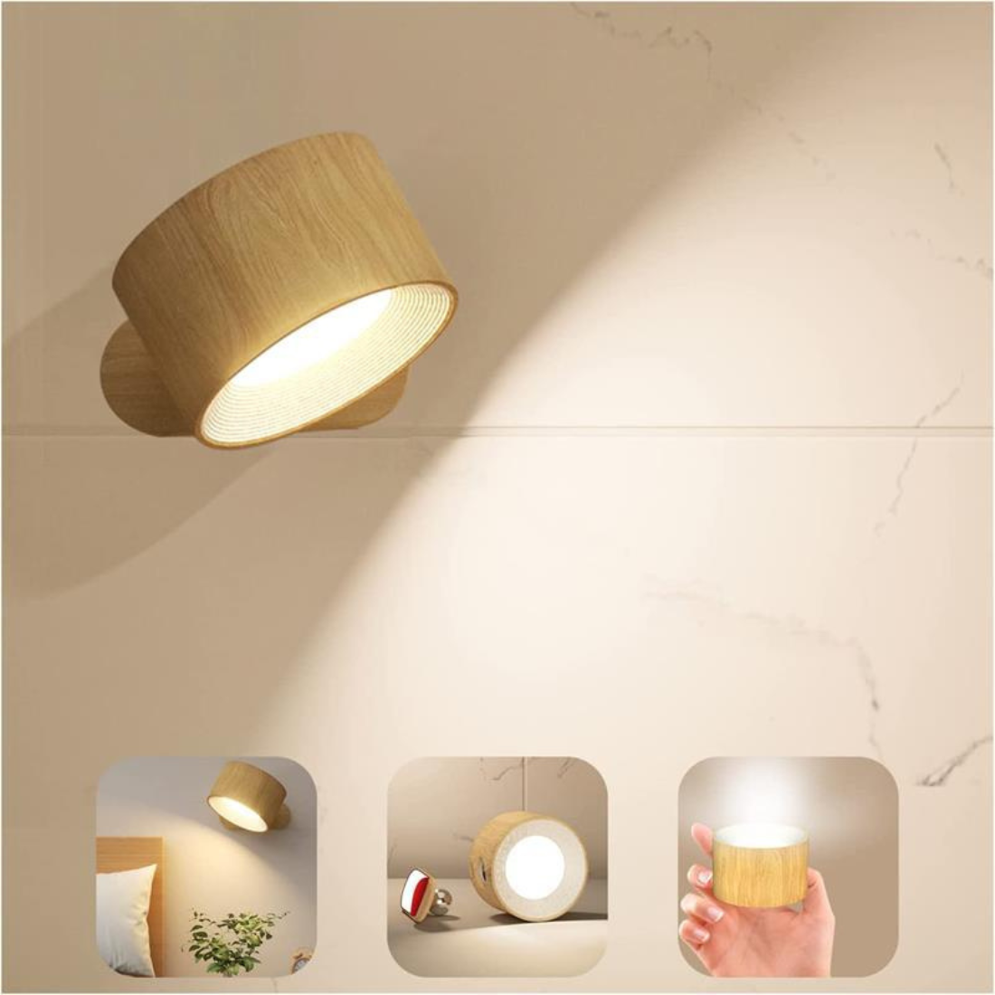 LunaGlow - Draadloze 360° oplaadbare wandlamp met instelbare helderheid