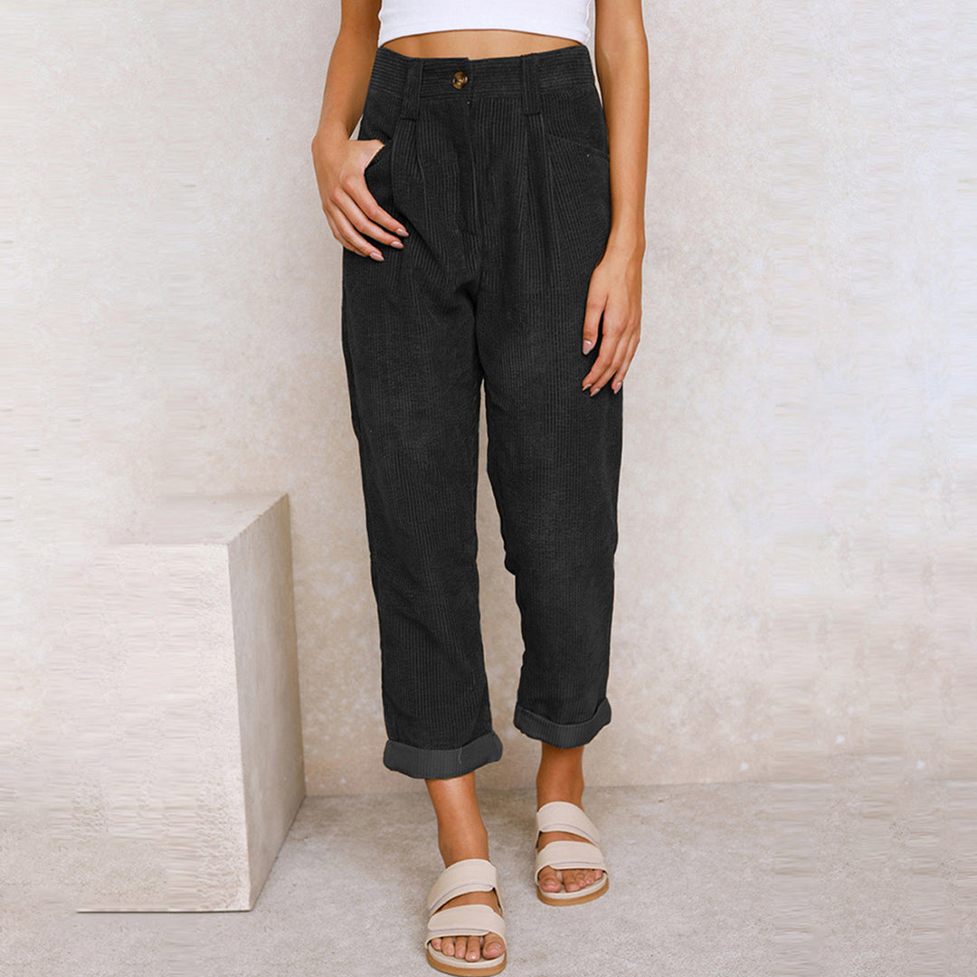 Annika - Ontspannen Corduroy broek met hoge taille en zakken