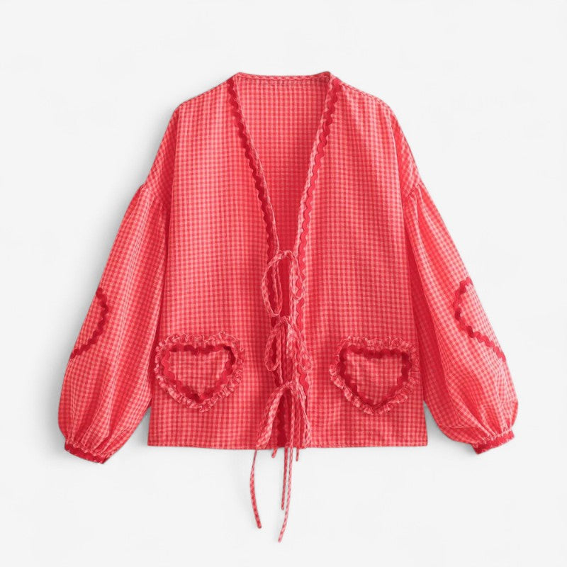 Luna – Blouse met Lange Mouwen V-Hals en Losse Pasvorm
