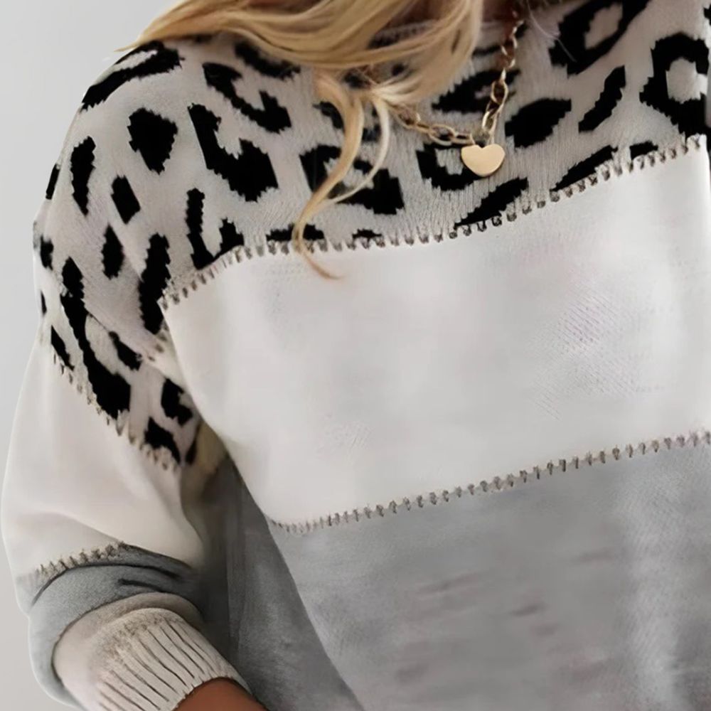 Anna - Elegante Sweater met luipaardprint en ronde hals