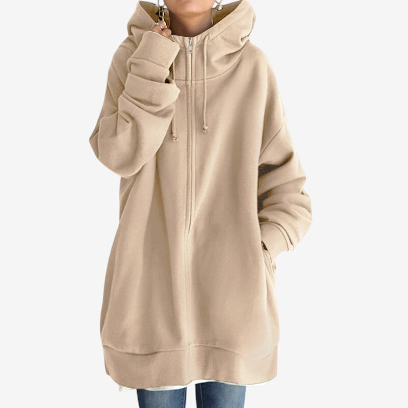 Aria – Lange Mouwen Oversized Hoodie met Ritssluiting en Geribbelde Details