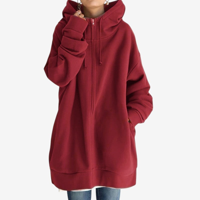 Aria – Lange Mouwen Oversized Hoodie met Ritssluiting en Geribbelde Details