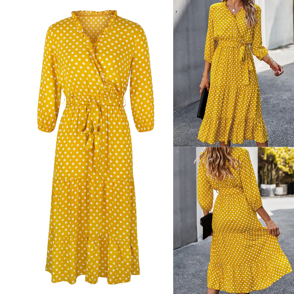 Luna - Polka Dot Wikkeljurk met flatterende pasvorm en ceintuur in taille
