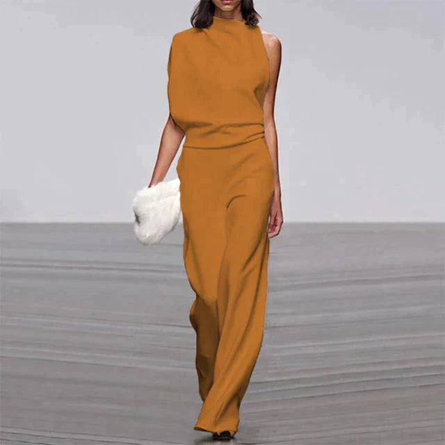 Sophia - Chique asymmetrische jumpsuit met sierlijke broek met wijde pijpen