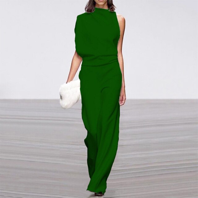 Sophia - Chique asymmetrische jumpsuit met sierlijke broek met wijde pijpen