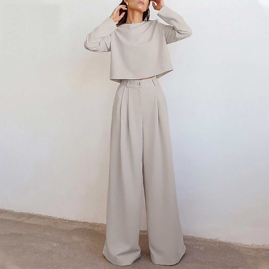 Maya – Elegante tweedelige set met cropped top en wijde broek