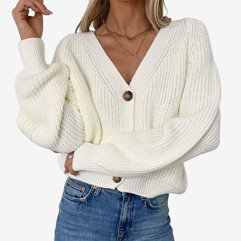 Patricia - Lange Mouw Cardigan met V Hals en Knopen