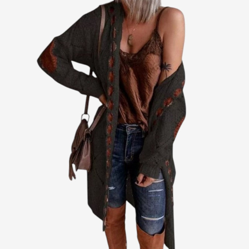 Natalie - Capuchon Vest met Lange Mouwen en Geribd Detail