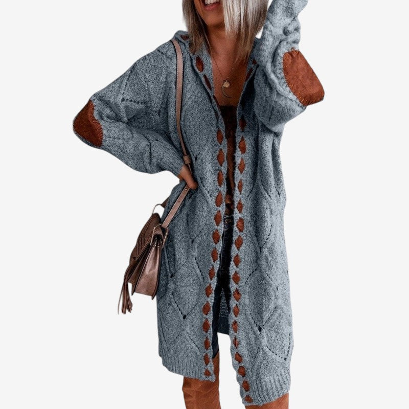 Natalie - Capuchon Vest met Lange Mouwen en Geribd Detail