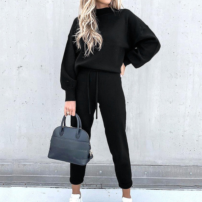 Luna – Trendy tweedelige set met verstelbare tailleband broek en top met lange mouwen