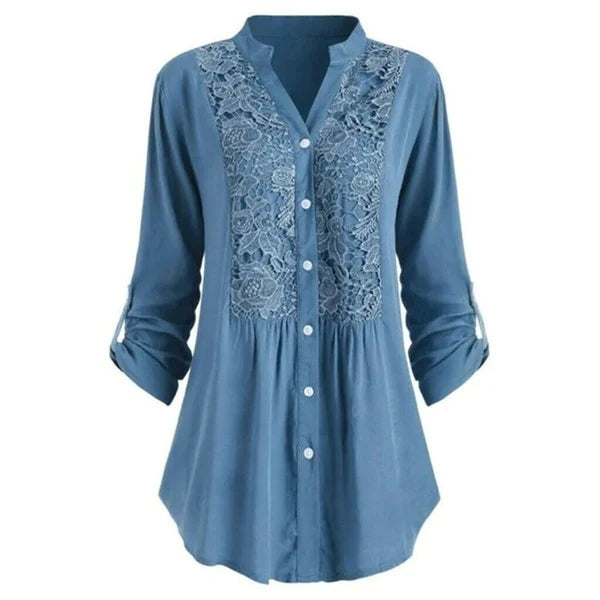 Celeste – Elegante Lange Bloes met Trendy Pofmouwen