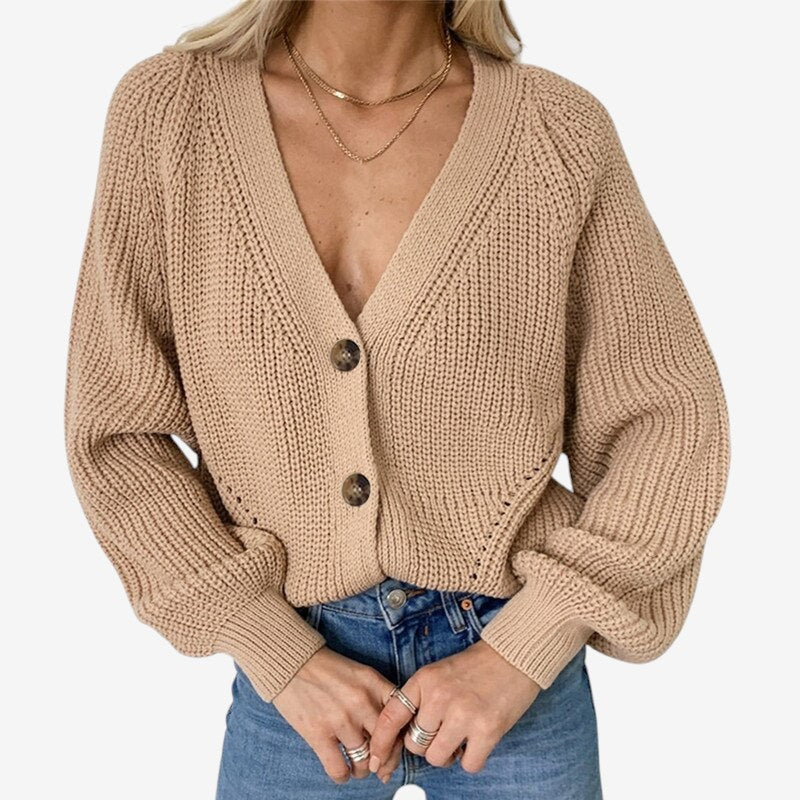 Patricia - Lange Mouw Cardigan met V Hals en Knopen