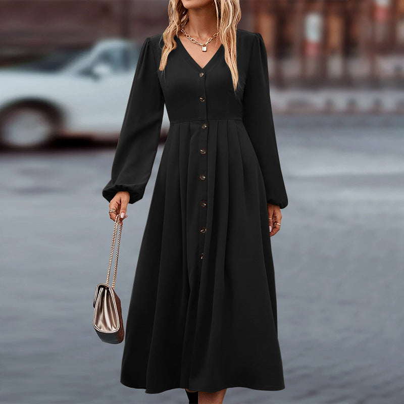 Diana - Elegante V-hals jurk met lange mouwen