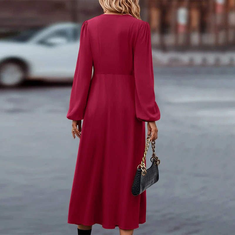 Diana - Elegante V-hals jurk met lange mouwen