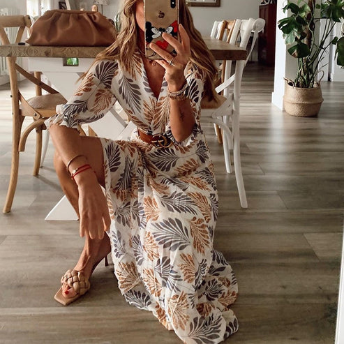 Olivia – Stijlvolle gebloemde maxi-jurk met riemtaille