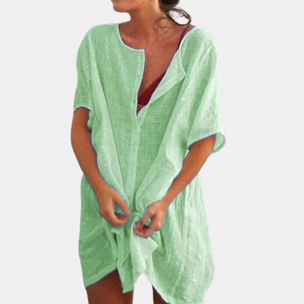 Sophia – Casual jurk met knopen korte mouwen en relaxte pasvorm