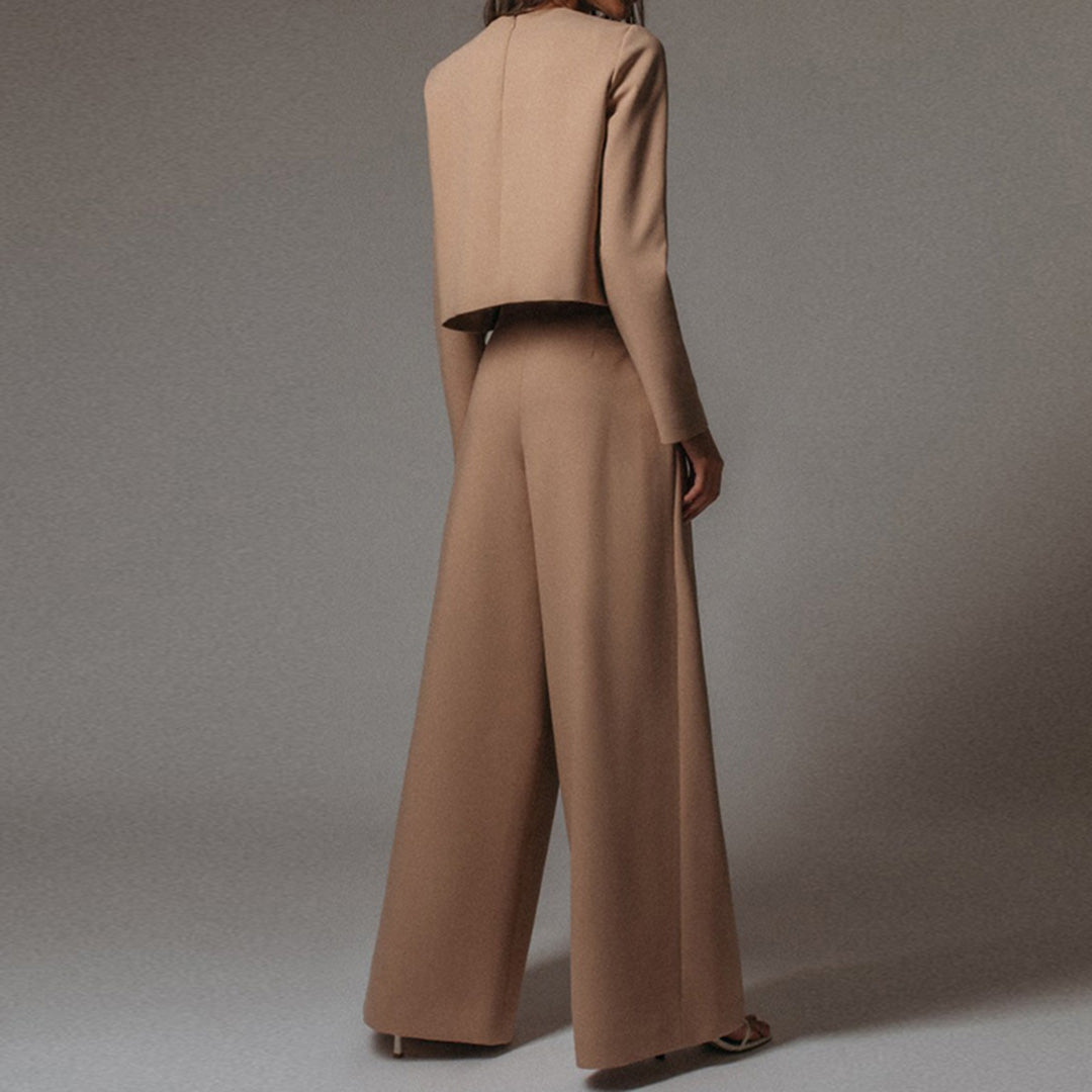 Maya – Elegante tweedelige set met cropped top en wijde broek