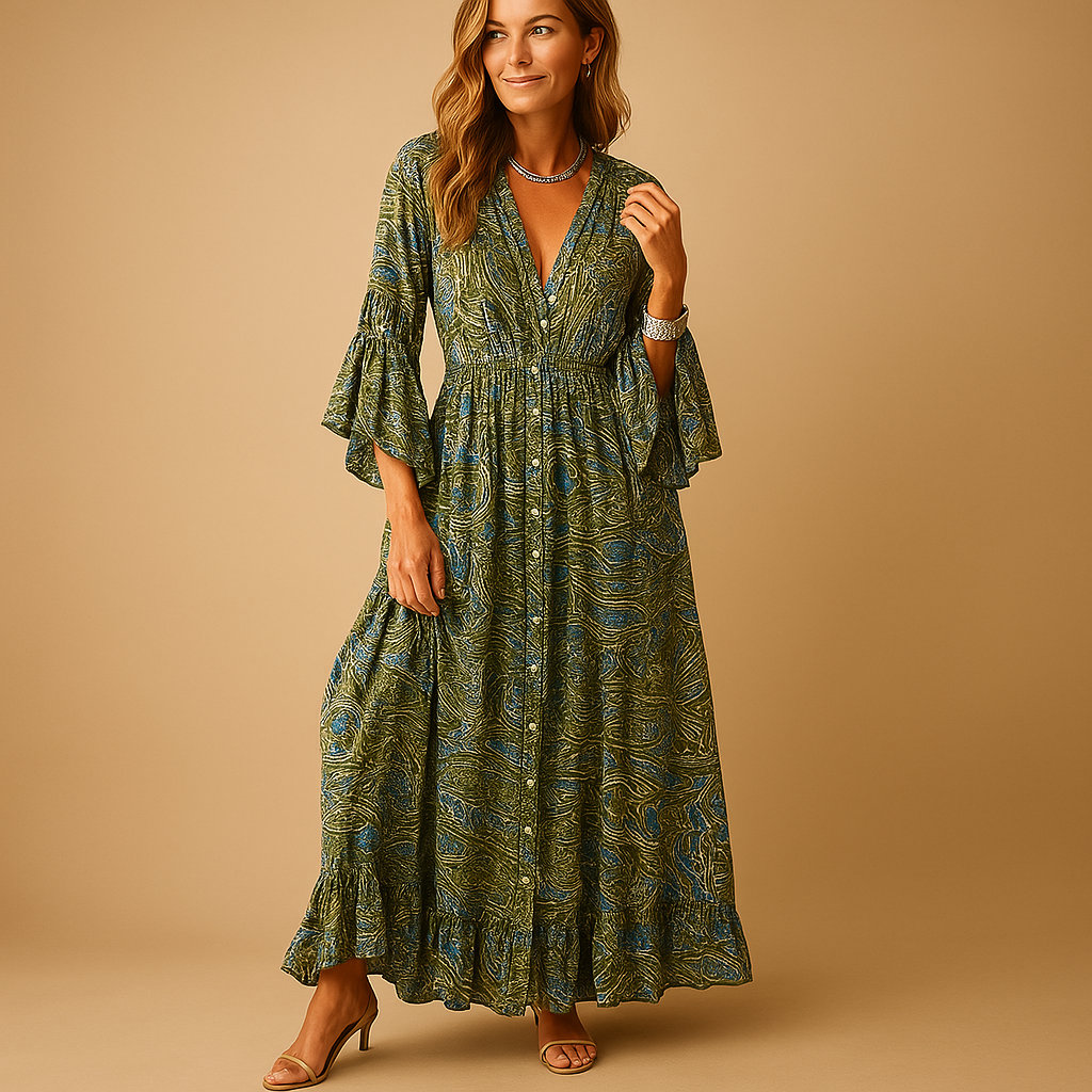 Kaia - Elegante lange jurken met lange mouwen en printpatronen