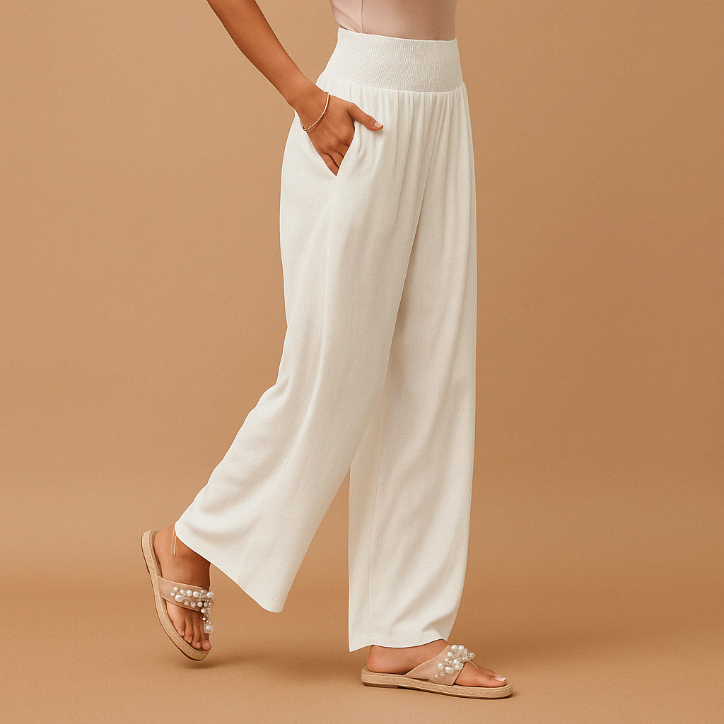 Nina – Ontspannen wijde pijpen Broek met gesmokte taille en zijzakken