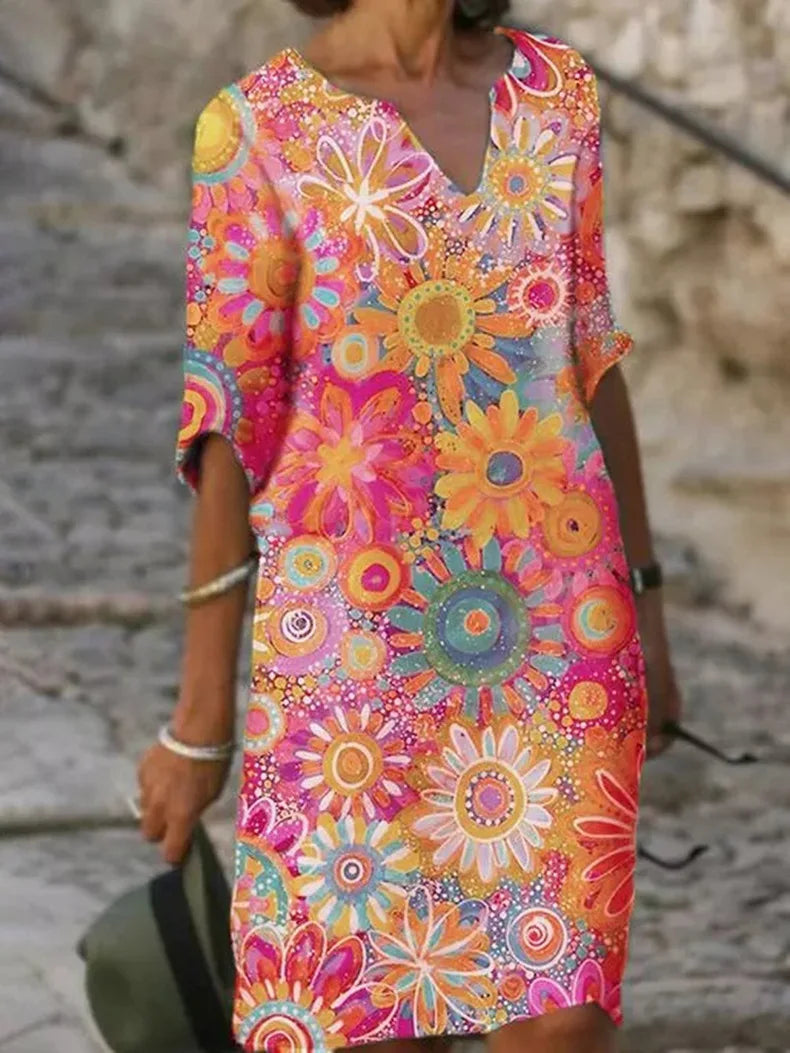 BloomLuxe - Bloemenprint V-Hals Jurk