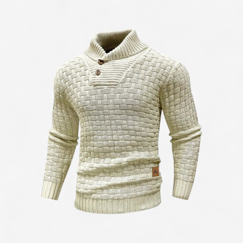 Henry - Lange Mouw Trui met Geribde Zoom en Knopdetail