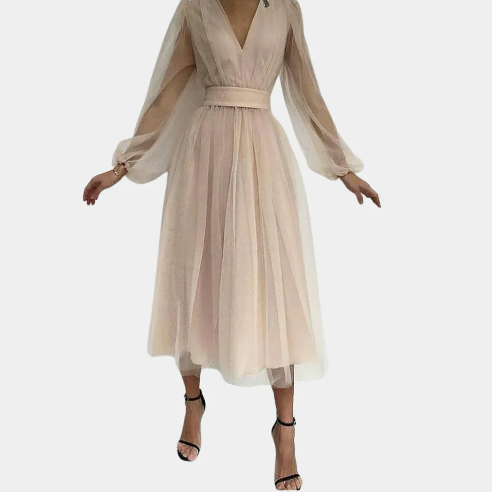 Noa - Elegante Midi-jurk met semi-transparant ontwerp