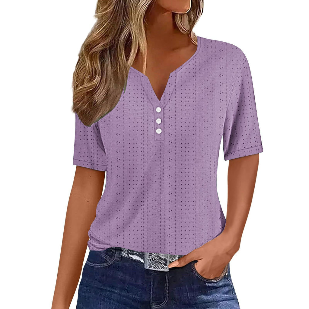 Helen – Korte Mouw Blouse met V Hals en Knopen Details