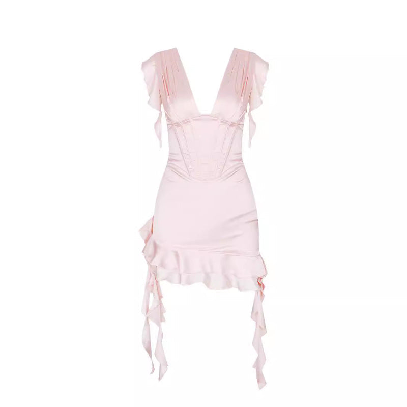 Liana – Trendy minijurk met diepe V-hals en rugloos ontwerp
