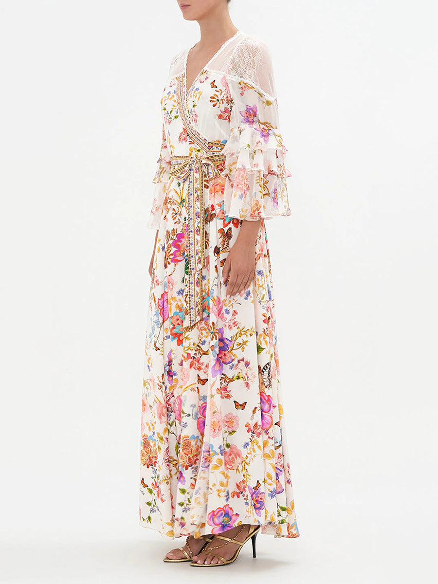 Liana – Trendy maxi jurk met riem en V hals