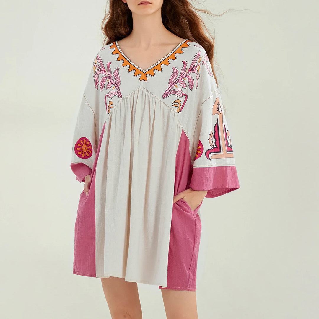 Leila – Trendy bloemenprint mini-jurk met V-hals en relaxte pasvorm