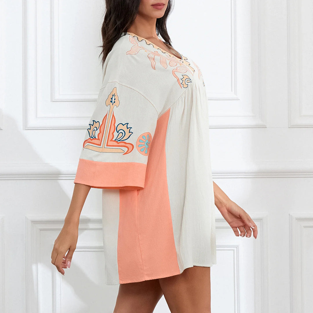 Leila – Trendy bloemenprint mini-jurk met V-hals en relaxte pasvorm