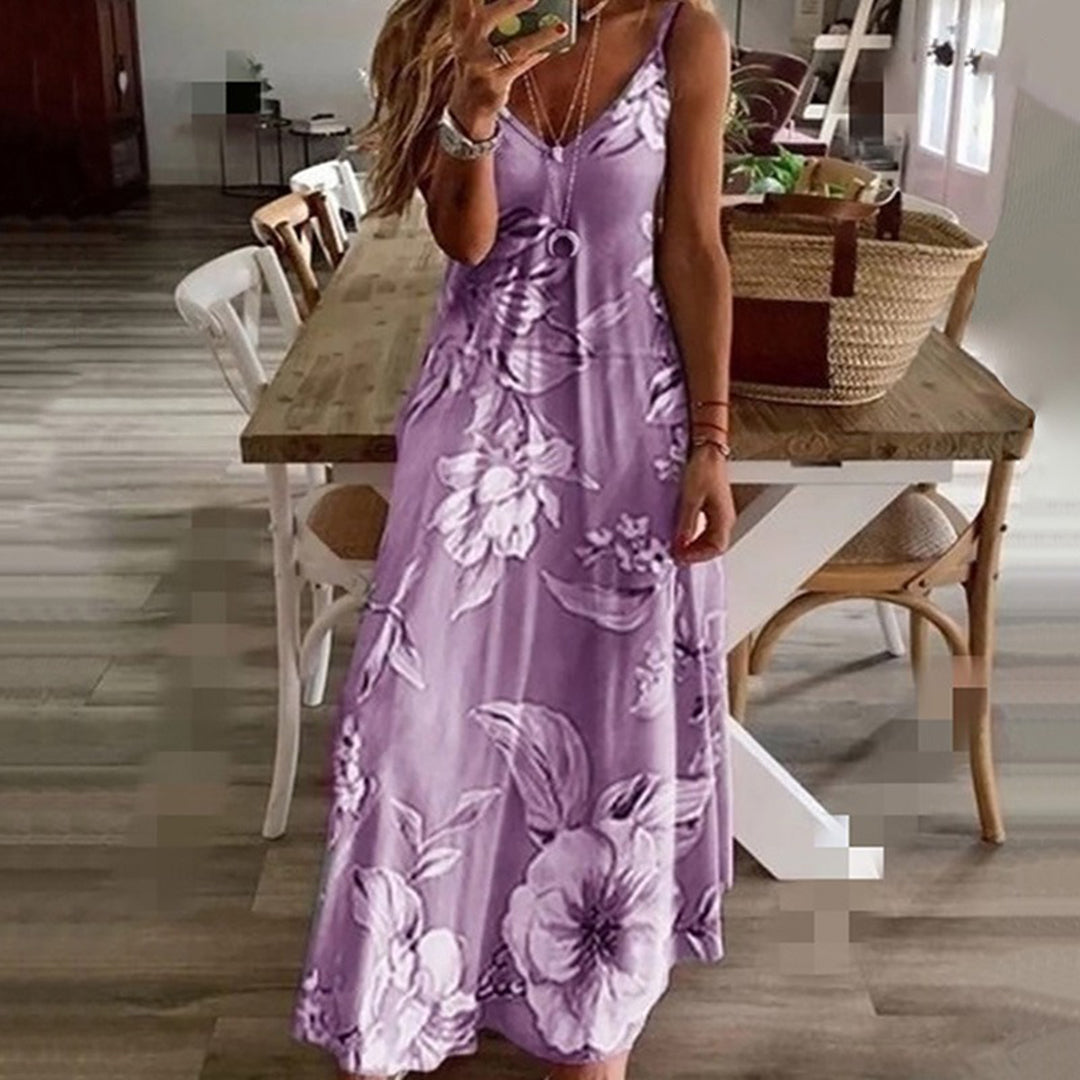 Salena - Elegante bloemenjurk met V-hals en schouderbandjes