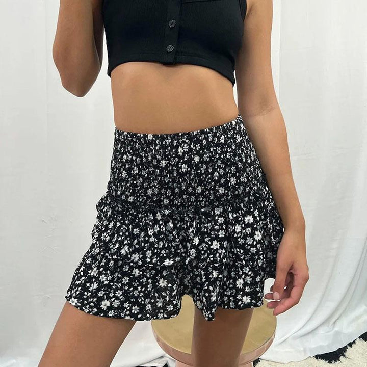 Isabela - Elegante midirok met elastische tailleband en bedrukt patroon
