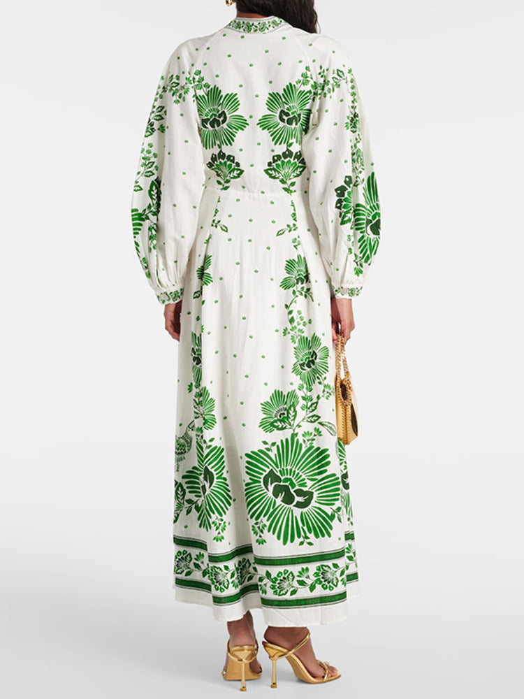 Mariah – Trendy V-hals maxi-jurk met lange mouwen en tailleband