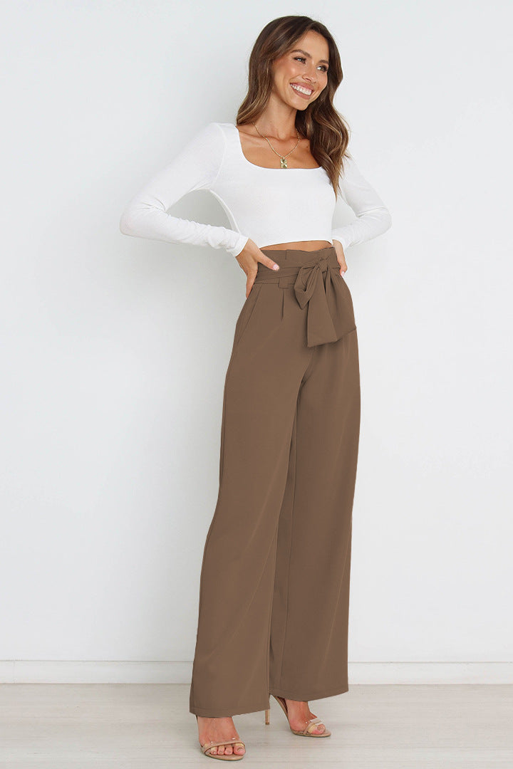Isabella - Klassieke wijde broek met hoge taille en strikceintuur