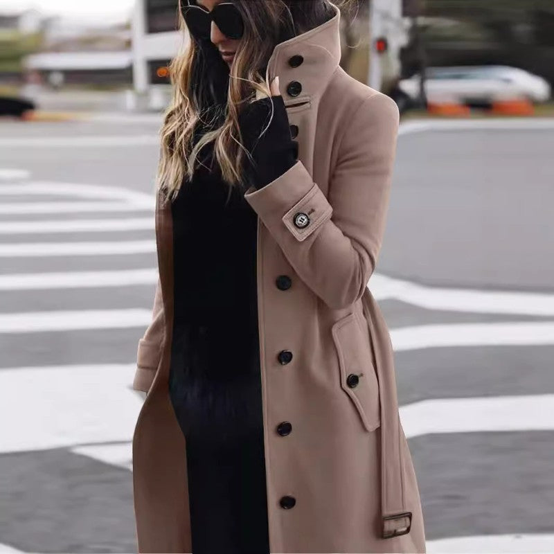 Aurora – Trenchcoat met Lange Mouw Knopen en Zakken