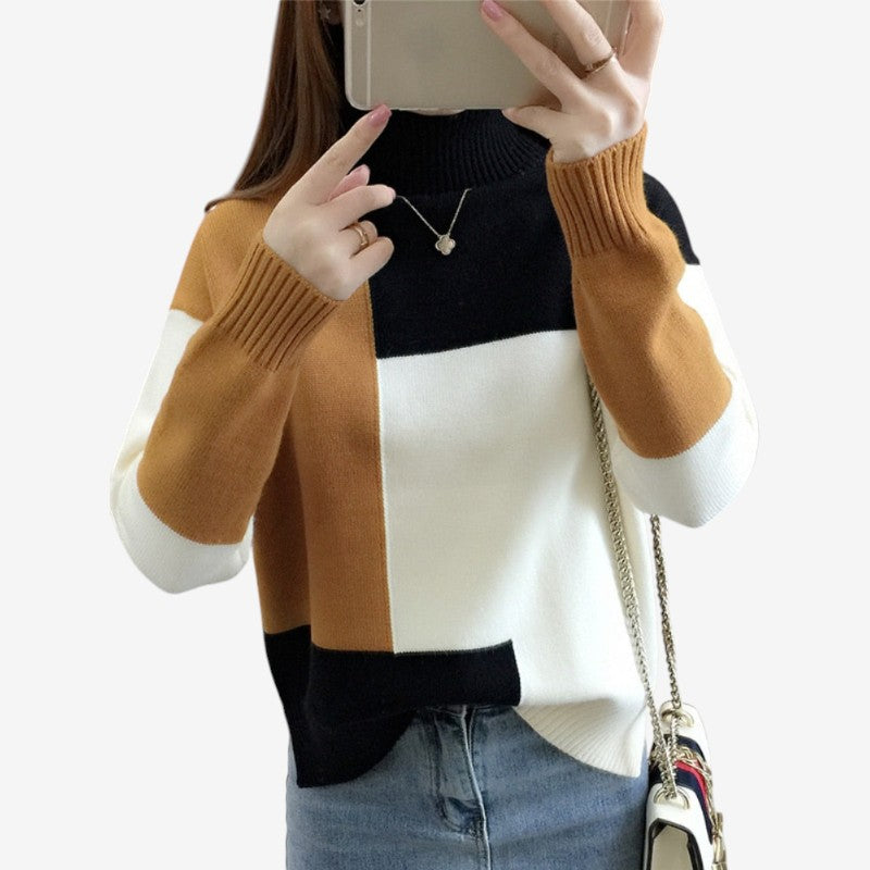 Ariana - Lange Mouw Trui met Col en Geribbelde Details