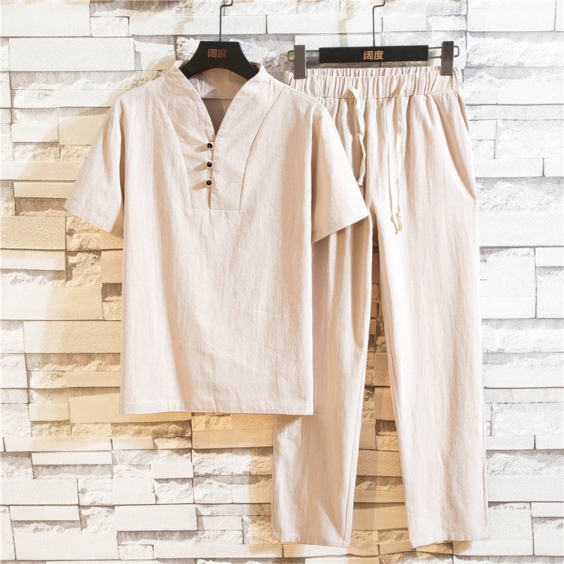 Root - Stijlvolle tweedelig set met overhemd met korte mouwen en relaxte broek