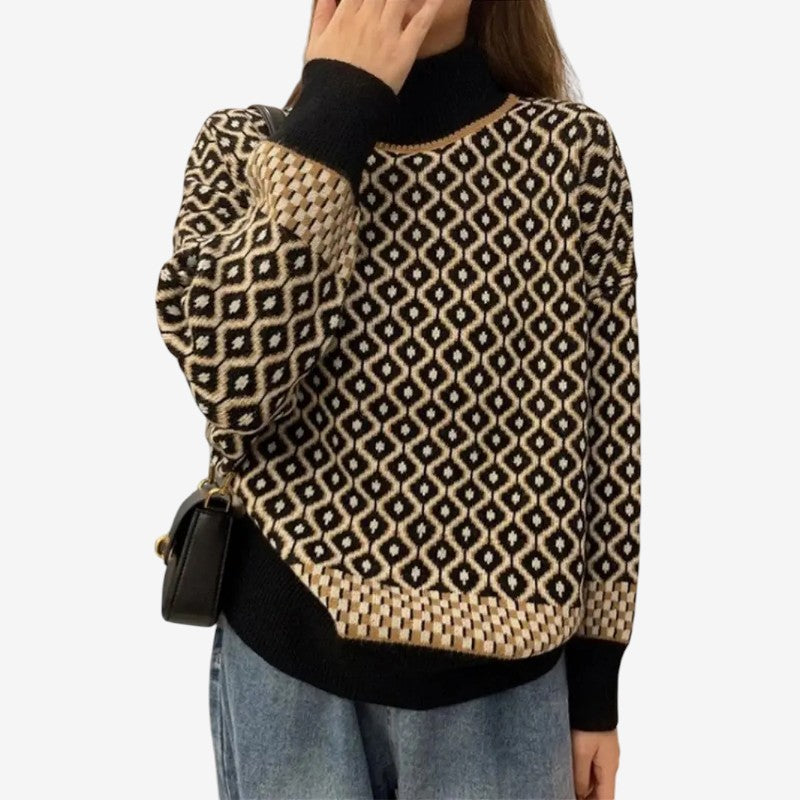 Lina – Trui met lange mouwen col en geribd detail