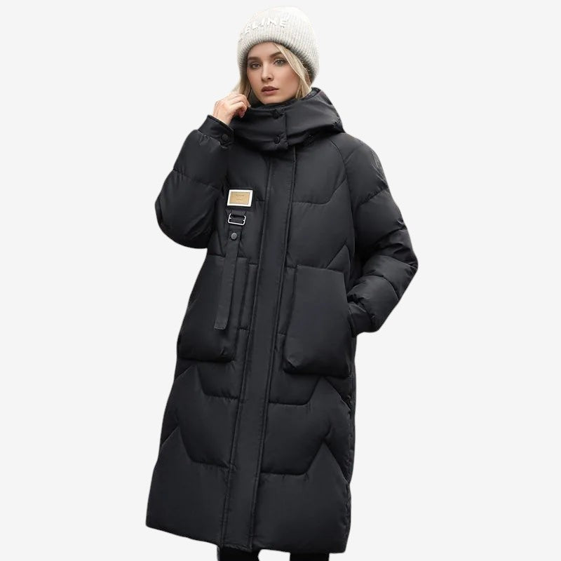 Ashley – Lange Mouw Gewatteerde Jas met Capuchon en Ritssluiting