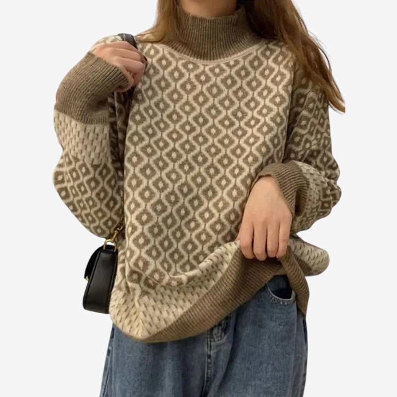 Lina – Trui met lange mouwen col en geribd detail